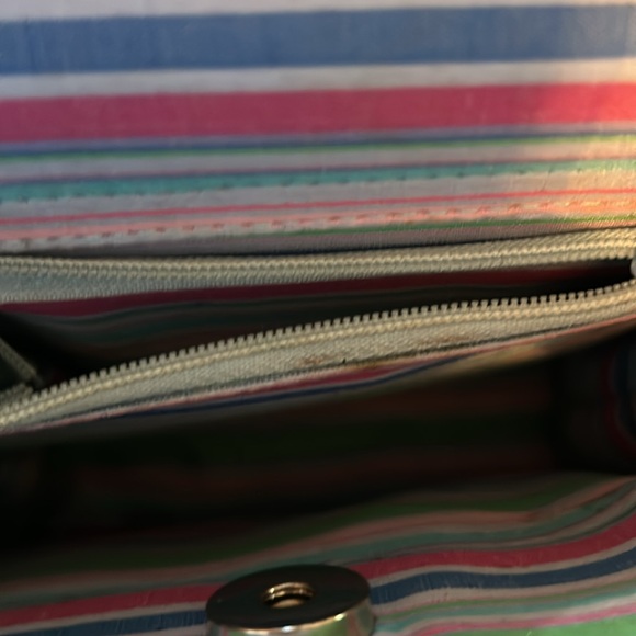 Kate Spade Teal Woven bag,  black leather handles magnet closure zipper - Picture 6 of 11